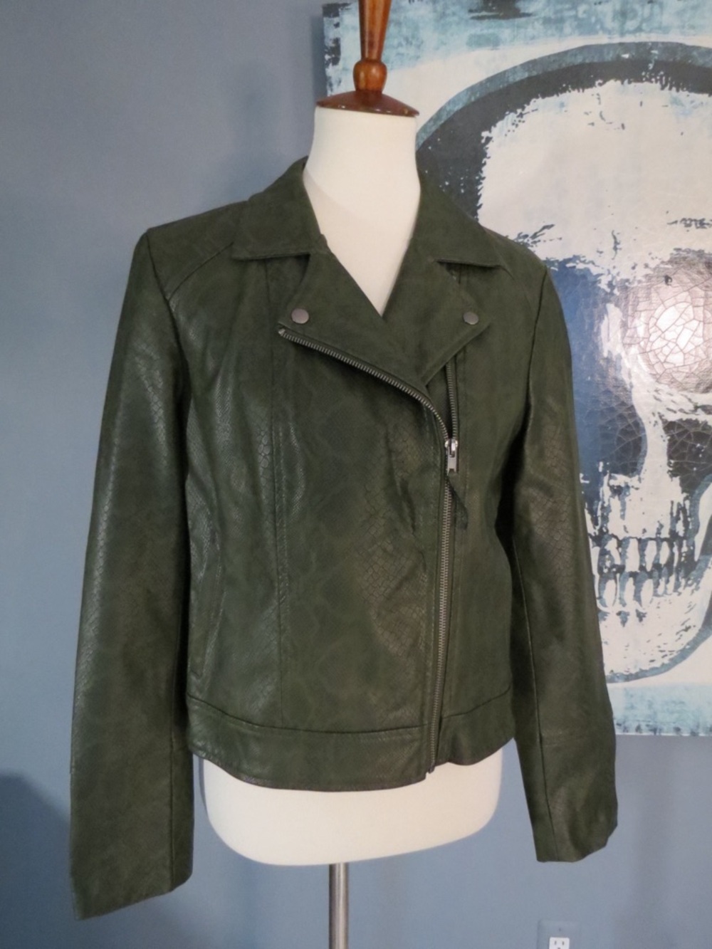 BB Dakota Olive Green Faux Leather Moto Jacket